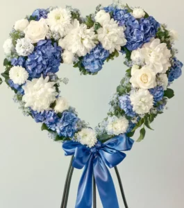 Blue and white blooming wreath