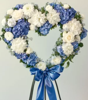 Blue and white blooming wreath