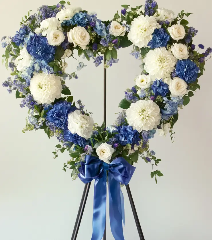 Blue and white blooming wreath