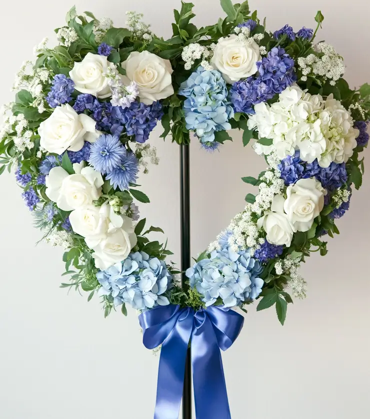Blue and white blooming wreath