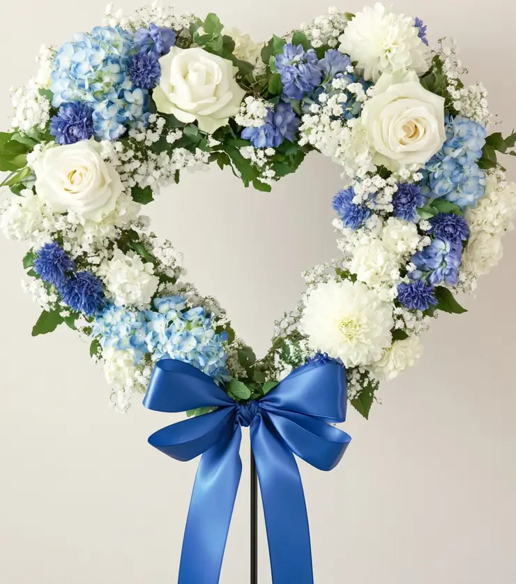 Blue and white blooming wreath