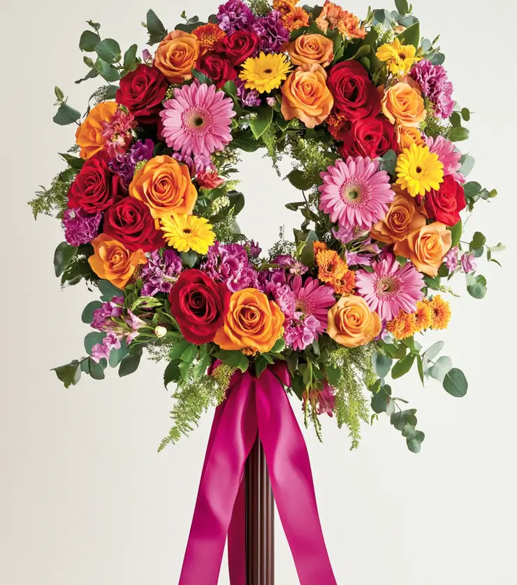 Brilliant Shades of Scarlet Red Sympathy Wreath