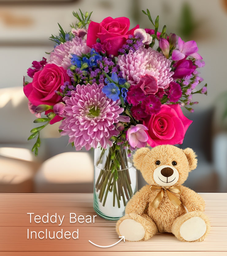 Sweet Nothing Bouquet & Teddy Bear Bundle