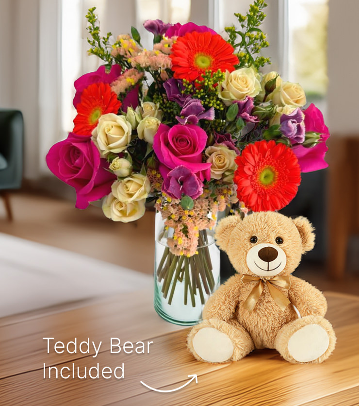 Always Yours Bouquet & Teddy Bear Bundle