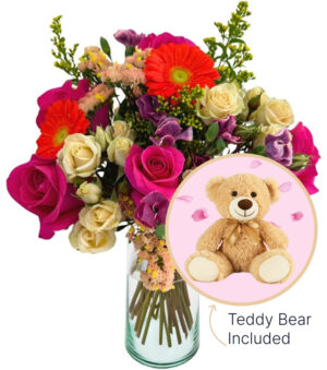 Always Yours Bouquet & Teddy Bear Bundle