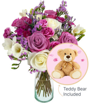 Lilac Haze Bouquet & Teddy Bear Bundle