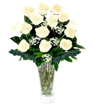 Dozen Long Stem White Roses