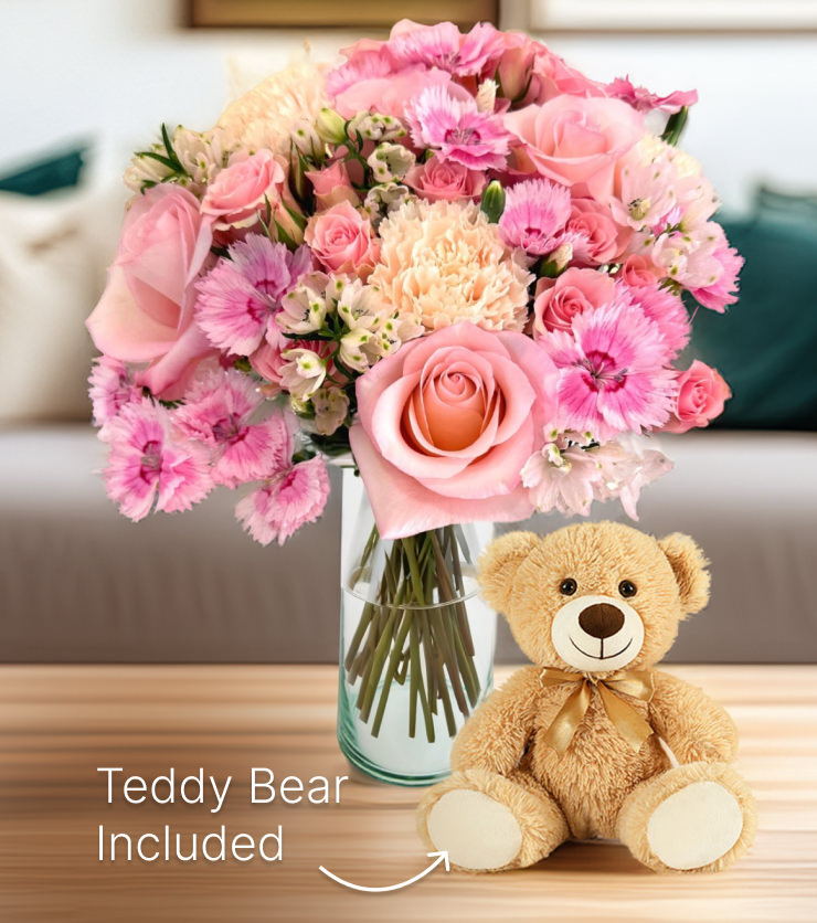 Buttercream Bouquet & Teddy Bear Bundle