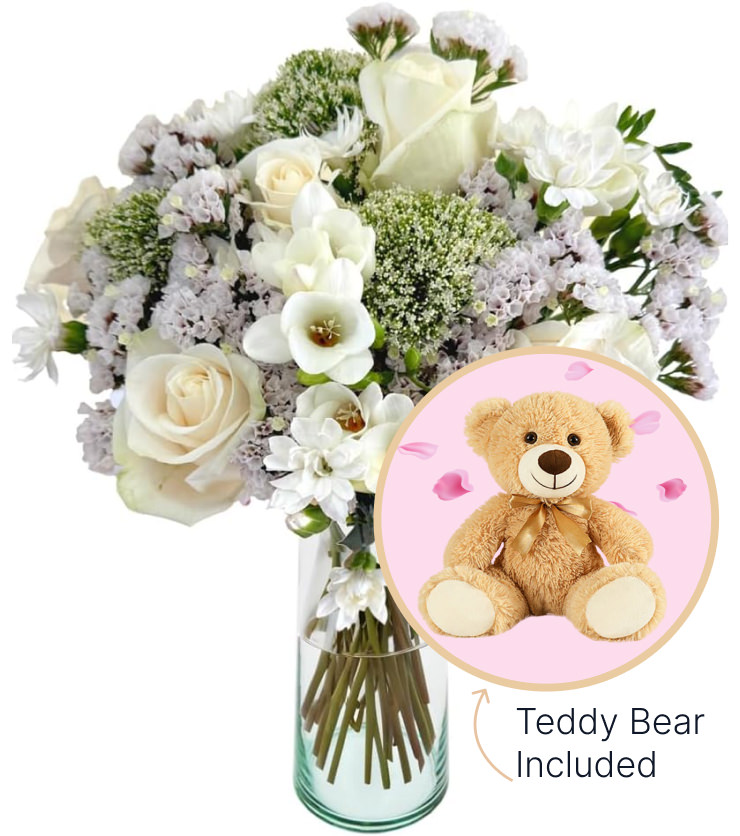Serenity Bouquet & Teddy Bear Bundle
