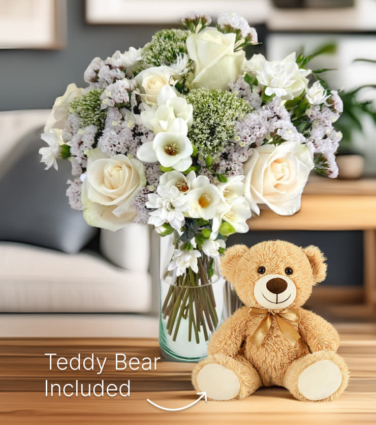 Serenity Bouquet & Teddy Bear Bundle