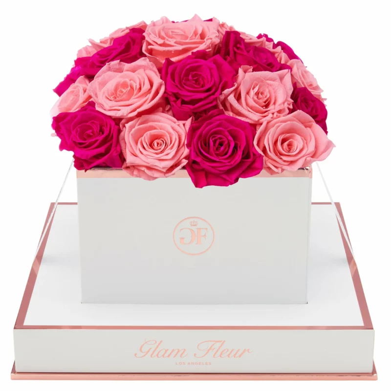 Blanche Square Fuchsia & Light Pink Preserved Roses