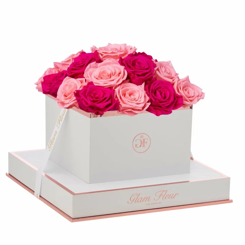 Blanche Square Fuchsia & Light Pink Preserved Roses