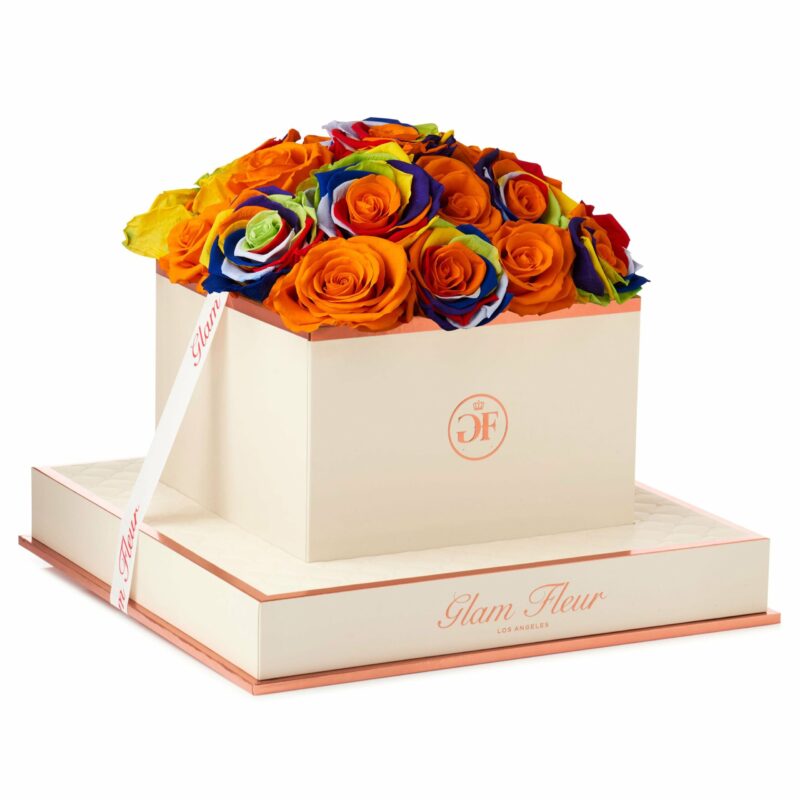 Rainbow and Orange Long Lasting Rose Bouquet