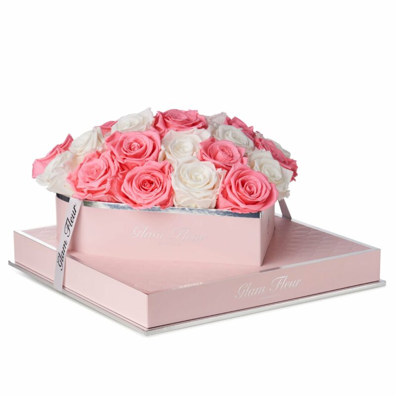 Rosé Heart White & Light Pink Preserved Roses
