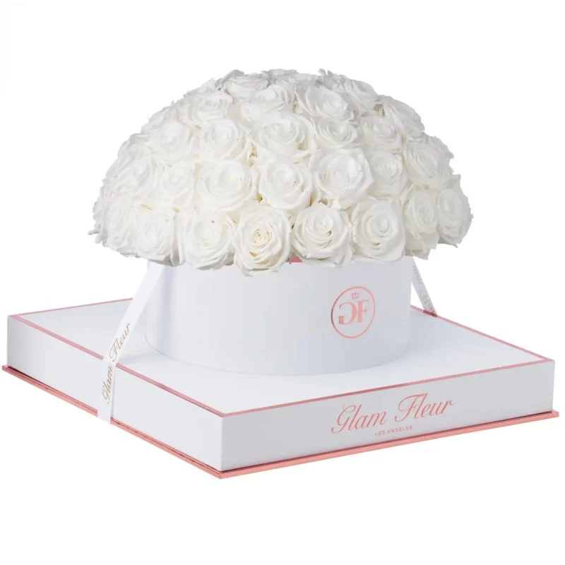 White Luxury Rose Bouquet in a Round Box