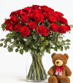 2 Dozen Red Roses w Bear