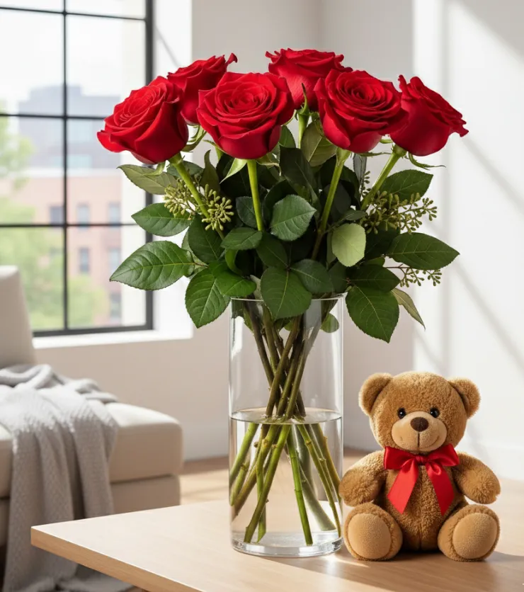 Cuddly Bear and Roses