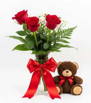 Roses with Cuddly Bear