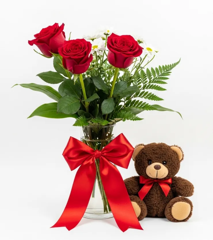 Roses with Cuddly Bear