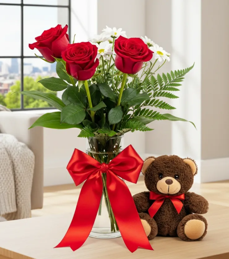 Roses with Cuddly Bear