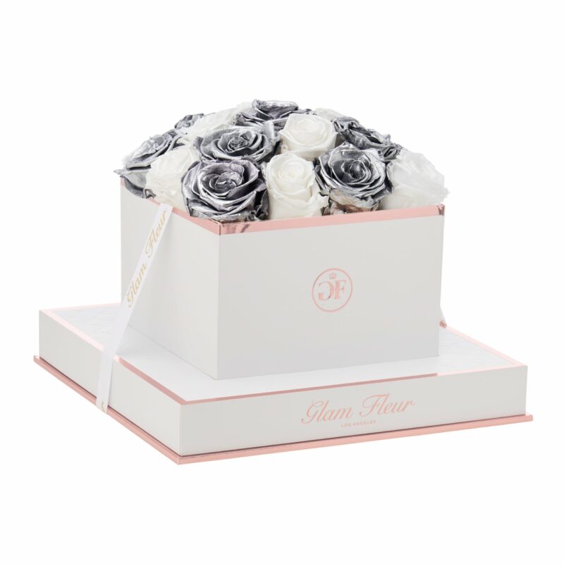 Metallic Silver and Glow White Rose Bouquet