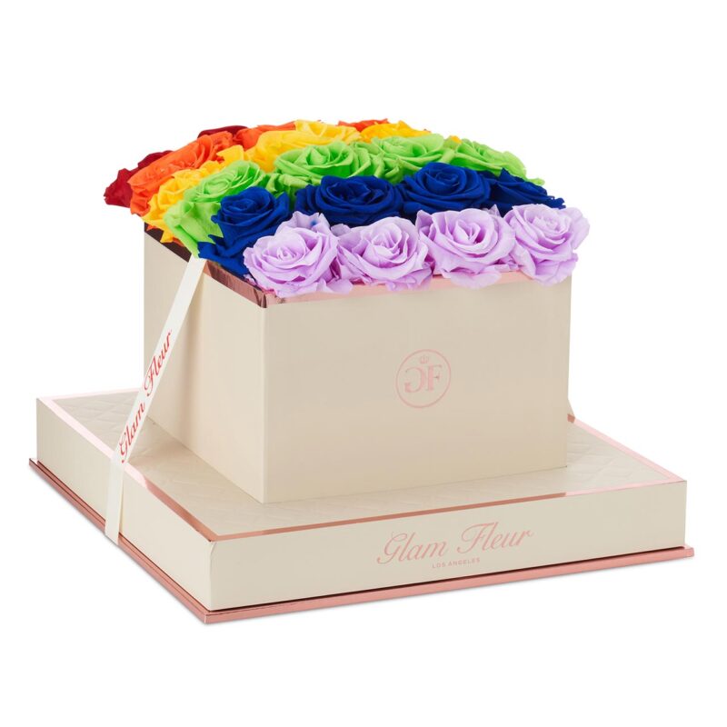 Montagé Square Rainbow Ombre Preserved Roses