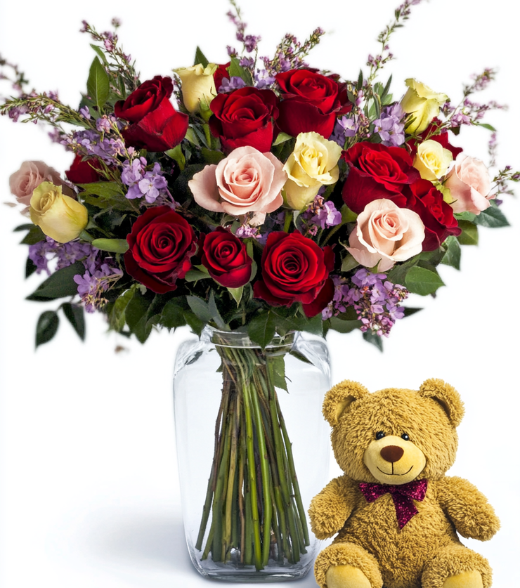 Teddy Bear and Flowers